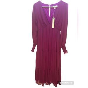 SHE + SKY What’s Next tiered maxi dress‎ in magenta Size Small NWT